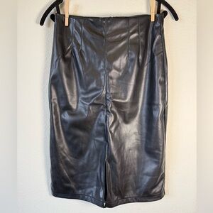 She + Sky Black Faux Leather Pencil Skirt NWT Size S Front Slit Chic
